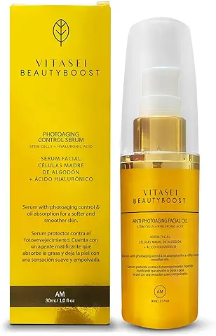 BEAUTYBOOST - Sérum Facial Día con Células Madre de Algodón y Ácido Hialurónico, Antienvejecimiento, Hidratante Fotoenvejecimiento Controlado para Protección Solar, Líneas Finas y Arrugas, 30 ml  