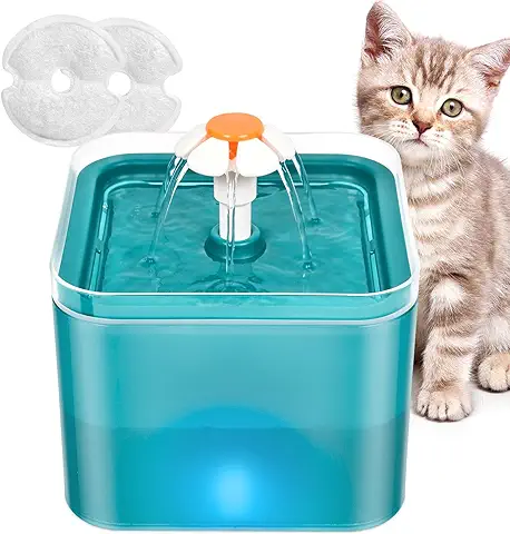 Bebedero para Gatos 2L - Fuente para Mascotas Ultra Silenciosa y con luz LED - Sistema de Filtración Cuádruple y con Tres Modos de Flujo de Agua (Verde)  