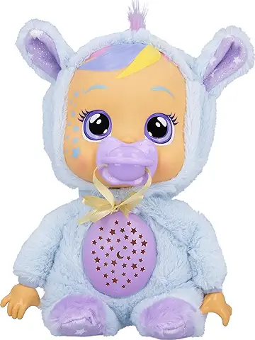 BEBÉS LLORONES Goodnight Starry Sky Jenna | Muñeca Suave Quitamiedos para Dormir, que Llora Lágrimas LED y Proyecta Estrellas con Música Relajante - Regalo para Niños y Niñas +2 Años  