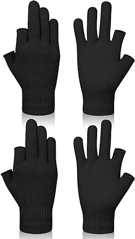 Becellen 2 Pares de Guantes sin Dedos, Invierno Termicos Medio Dedo Tactiles Mitones Guantes de Punto para Hombres Mujeres (Negro, Gris)  