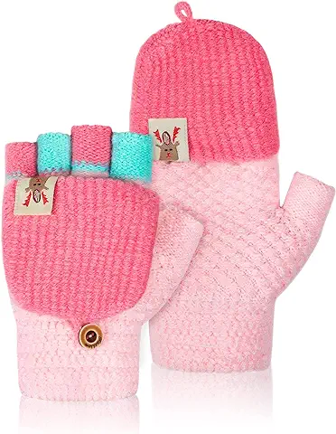 Becellen Guantes Invierno Niño, Guantes sin Dedos de Punto Táctil Termicos Guantes Mitones para Niños y Niñas de 5 a 11 Años  