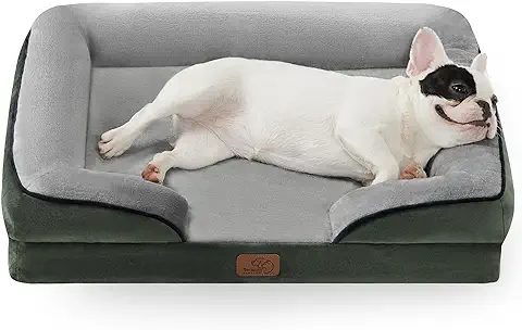 Bedsure Cama Ortopédica para Perros Ergonómica – 71 x 58 cm Sofá para Perros con caja de Espuma en Forma de Huevo para Perros Pequeños, Lavable, Antideslizante, cama para Perros, Verde Abeto  