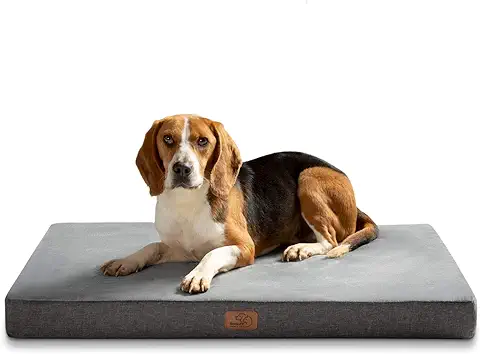 Bedsure Cama Perro Ortopédica Grande - Colchón Perro Lavable con Funda Desenfundable y Evestimiento Impermeable, Espuma Viscoelástica, Gris, 89x56cm  