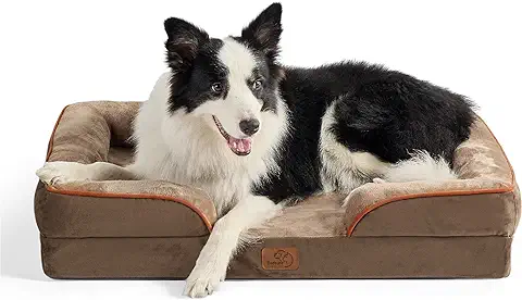 Bedsure Sofá Perro Ortopédica Grande - Cama Perro Desenfundable y Lavable, Colchon Perro con Forro Impermeable y Espuma Viscoelastica, Marrón, L  