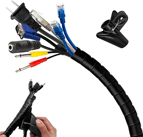 BEENTOP Organizador Cables 16MM - 1,5M + Herramienta Guía de Regalo | Organizador de Cables Negro con Ranura para Sacar Cable Electrico | Recoge Cables con Capacidad para Proteger de 3 a 8 Cables.  