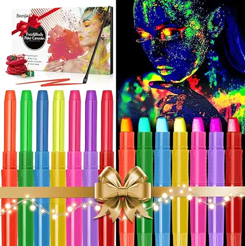 Beesjuy 14 Ceras Luminosas para Pintura Facial, UV Fluorescente,Lavable Luminosas para Pintura Facial Set, para Carnaval, Cosplay, Fiesta de Disfraces, Fiesta de Cumpleaños, Navidad  