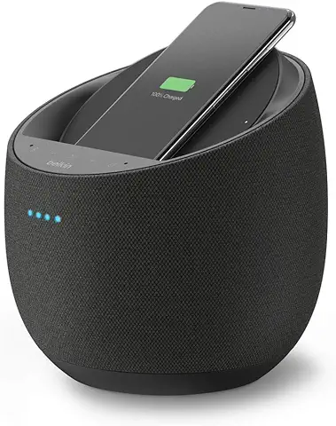 Belkin Altavoz Inteligente Hi-Fi + Cargador Inalámbrico SoundForm Elite (Alexa, Bluetooth, AirPlay2, Devialet), Negro  