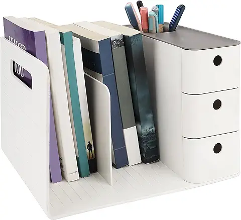 BELLE VOUS Organizador Escritorio Blanco con 3 Cajones - Caja Organizadora Multiuso de Plástico PP - Organizador de Mesa para Suministros de Oficina, Libros, Bolígrafos, Artículos de Papelería  