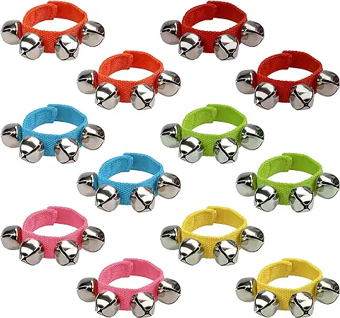 BELLE VOUS Pulsera Cascabel Muñecas y Tobillos Pack de 12 con 6 Colores - Cascabeles Instrumento Musical Multicolor - Juguetes Percusión Ritmo – Sonajero Fiestas Niños, Escuela, Clase de Música  