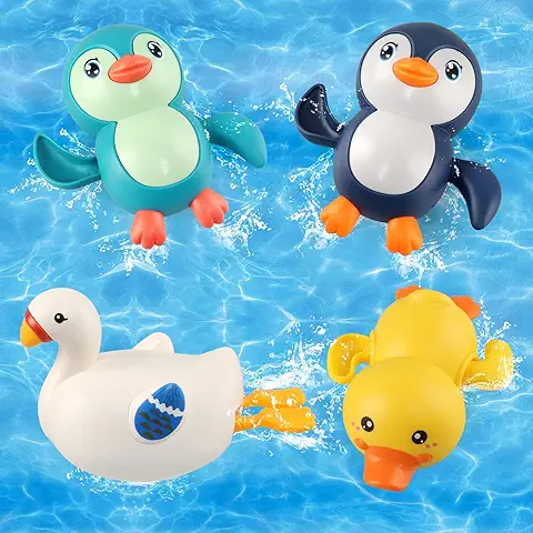 BelleStyle Juguetes Baño, Juguetes Bañera para Bebés Niños Niñas de 1 2 3 4 Año, Flotantes Juguetes de Agua Juego de Ducha para Bañera Piscina Playa para Niños Pequeños - Pinguinos, Cisne, Pato  