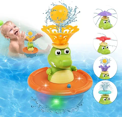 BelleStyle Juguetes de Baño Bebé, Juguetes Piscina y Bañera para Niños 1 2 3 4 5 Año, 5 Modos Aspersor Juguetes Flotantes Juegos de Baño con Luces para Niños Niñas - Cocodrilo  