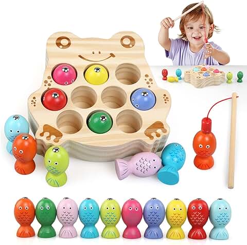 BelleStyle Juguetes Montessori 2 Años, Juegos Educativos, Juego de Pesca Magnetico para Niños, Juguetes Madera Bebe, Motricidad Fina Infantil Juguetes Regalo para Niños 2 3 4 5 Años  