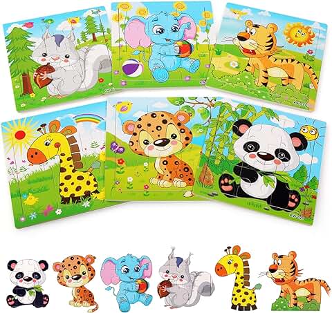 BelleStyle Puzzles Niños, Puzzle Infantil, Puzzle de Madera, Rompecabezas de Animales Juguetes Montessori Juegos Educativos Preescolar de Aprendizaje Regalos para Niños Niñas 2 3 4 5 Años - 6x9 Piezas  