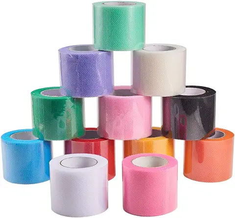 BENECREAT 12 Rollos 270m Tul de Colores de 5cm Ancho Tela de Carrete Rollo de Tul para Lazo Falda Boda Fiesta 12 Colores 22.5m / Rollo  