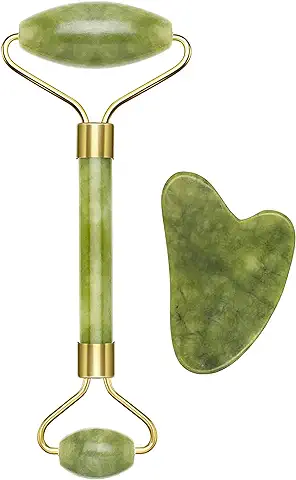 BEPER C301ABE101 Rodillo y Piedra Gua Sha en Jade, Jade Roller & Gua Sha Massagge Tool, Masaje Facial y Corporal, Relajante, Remodelación y Edad, Verde  