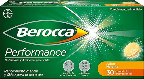 Berocca Performance Complejo de Vitaminas y Minerales Sin Cafeína, Contribuye al Rendimiento Mental y Físico, Sabor Naranja, 30 Comprimidos Efervescentes  