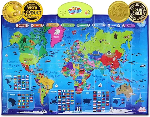 BEST LEARNING I-Poster mi Mapa Interactivo del Mundo - Juguete Educativo Parlante para Niños y Niñas de 5 a 12 Años de Edad (Versión en Inglés)  