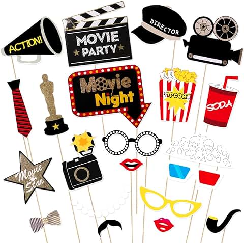 BESTOYARD Accesorios de Fiesta Temáticos de Hollywood para Cine, Noche de Fotos, Accesorios para Despedida de Soltera, Decoración de Bodas, Suministros para Fiestas de Cumpleaños, 21 Unidades  