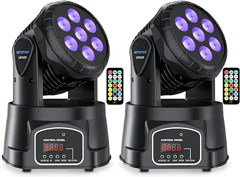 BETOPPER Cabeza Móvil, Luces Discoteca 7x8W LED RGBW, DMX 512 Luces Led Escenario, Cabeza Led Discoteca 5 Modo con Control Remoto, para DJ, Disco Party, Bar Club Nocturno LM70SR 2-Pack  