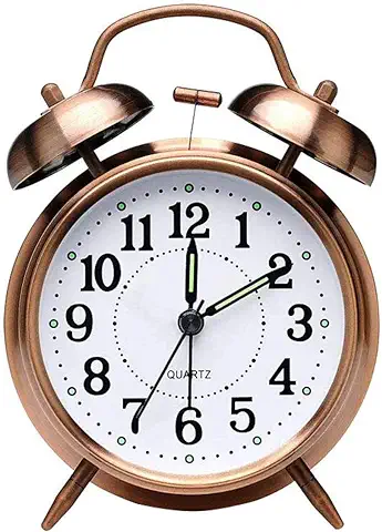 BHGWR Reloj Despertador Retro, Reloj Despertador Antiguo con Doble Campana Gemela sin Tic TAC, Despertador Analógico de Cuarzo Silencioso a Batería Antiguo con luz de Noche para el Dormitorio Marrón  