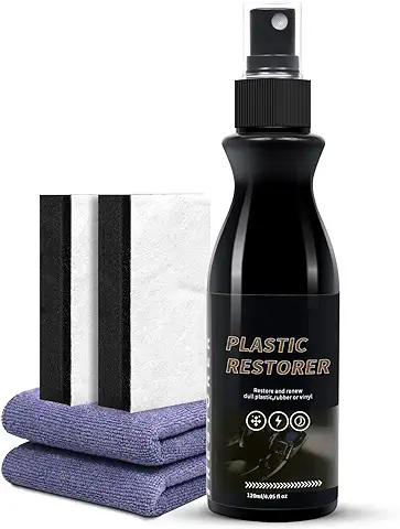 BIBOKLTIY Restaurador de Plasticos, Reparador y Renovador Plástico, Caucho y Cuero para Interior y Exterior, Impermeable & Protección UV, 120ml con Toalla + 2 Esponjas  