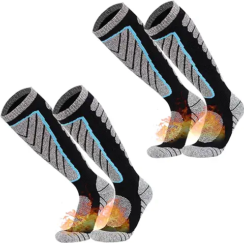 Bibykivn 2 Pares Calcetines Esqui Para Hombre,Calcetines Hombres Deportivos Acolchados y Respirable,Ideal para Deportes de Invierno Esquí,Running,Snowboarding,Senderismo,Pesca (Negro)  