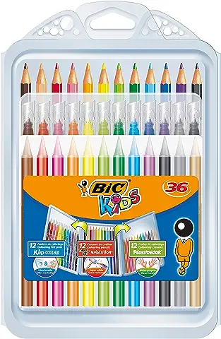 BIC Kids Set Para Colorear, 12 Rotuladores, 12 Lápices de Colores, 12 Ceras, Colores Surtidos, Paquete de 36 Unidades  