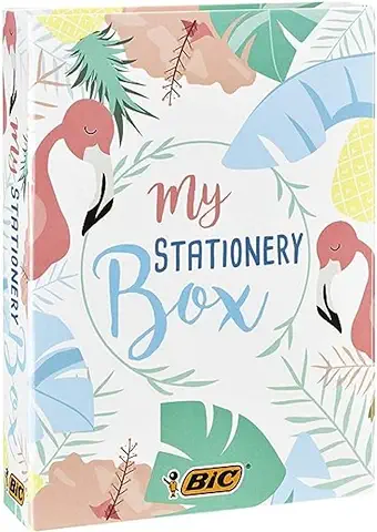 BIC My Stationery Box, 10 Marcadores, 6 Bolígrafos, 4 Rotuladores, 1 Cinta Correctora, 5 Marcadores Permanentes, 2 Blocs De Notas Adhesivas Y 1 Libreta A5 (Blanco), Multipack de 28 Unidades  