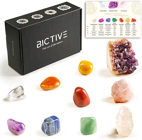 BICTIVE Kit 10 Piedras Chakras. Piedras Naturales, Amatista Piedra Natural, Cuarzo Rosa, Cuarzo Blanco, Cristales Curativos, Minerales y Piedras Preciosas. Lapislazuli, Meditación, Chakras Decoracion  