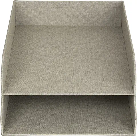 Bigso Box of Sweden Juego de 2 Bandejas Organizadoras – Bandeja Archivadora Apilable para Cartas, Documentos, etc. – Organizador de Documentos de Tablero de Fibras y Papel con Aspecto de lino – Beige  