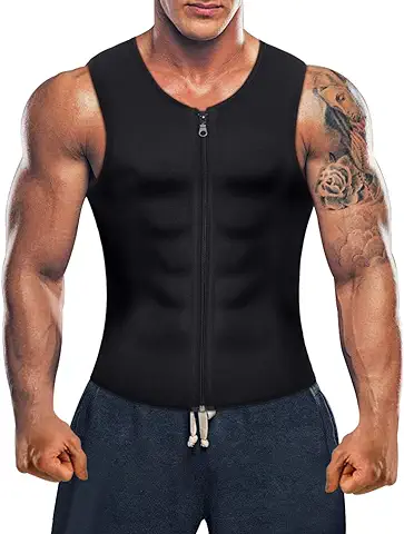 Bingrong Chaleco Sauna Hombre Fajas Reductoras Adelgazantes Hombres Compresion de Neopreno Chaleco para Adelgazante Sudoración con Cremallera para Deporte Fitness  