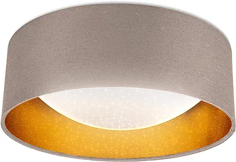 B.K.Licht I Lámpara de Techo de tela LED con Efecto de Cielo Estrellado I oro topo I Tablero de LED de 12W I 1.200lm I 4.000K Color de luz Blanca Neutra I Lámpara de tela I Ø32cm  