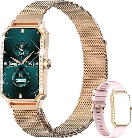 Blackview Reloj Inteligente Mujer con Diamond - Pressão Arterial, Oxímetro(SpO2) Frecuencia Cardíaca, Sueño | Esfera de Reloj de DIY | 24 Modos Deportivos, Smartwatch Fashion para Mujer (2 Correas)  