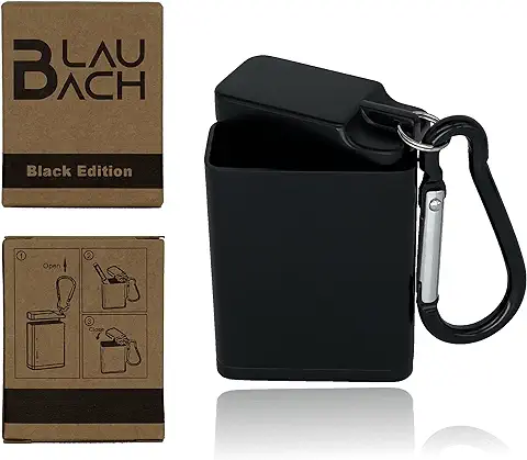 BLAUBACH® Cenicero de Bolsillo, Cenicero Portátil, a Prueba de Olores, para Viajar, Coche, Camping y Festivales – BLAUBACH Black Edition (negro)  