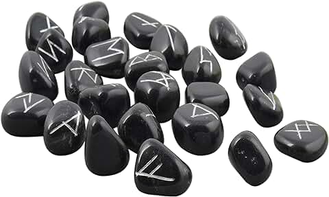 Blessfull Healing Conjunto de runa de Piedras Negras de Turmalina Negra de 25 Piezas Curación con Cristal Reiki feng Shui Decoración del Hogar Energía Positiva Bienestar Meditación Espiritual Vaastu  