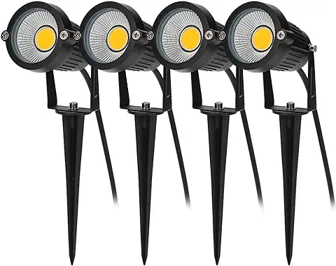 BLOOMWIN 4PCS Foco Proyector Exterior Foco COB LED con Estaca Lámpara Luz Blanco Cálido IP65 220V 5W Impermeable LED Bombilla Exteriores para Jardín Aire Libre Césped Patio Decoración  