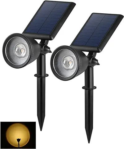 BLOOMWIN Focos LED Exterior Solares - 2 Pack Luz Solar Exterior Jardín Blanco Cálido Impermeable IP65, Lamparas de Césped Foco Proyector Suelo con Estaca Iluminación Jardineria Árboles Plantas Patio  