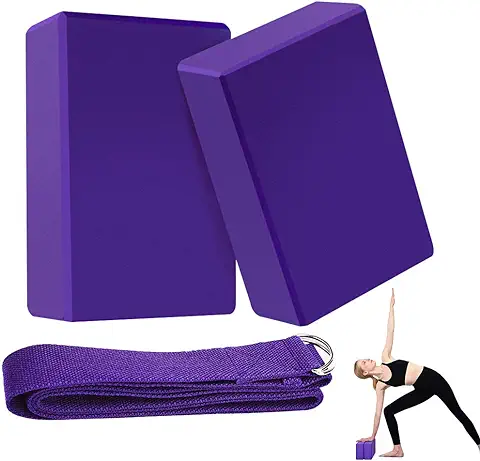 Bloque Yoga Hillylolly Ladrillo Yoga, Bloque Yoga Corcho 2 Piezas, Bloques Yoga y Correa, Manta Yoga para Principiantes, Yoga Block para Yoga/Pilates/Fitness/Relajación-Mejorar el Equilibrio  