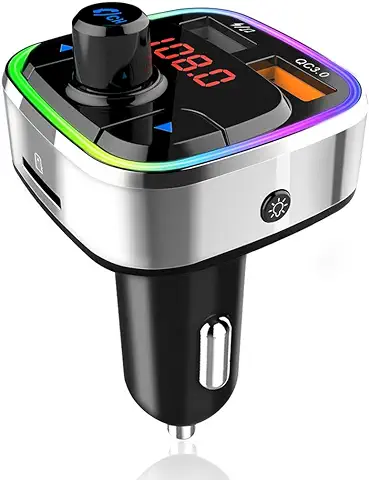 Bluetooth 5.0 Car FM Transmitter,QC3.0 Wireless Bluetooth Car Adapter Mp3 Music Player Car Kit with Hands-Free  