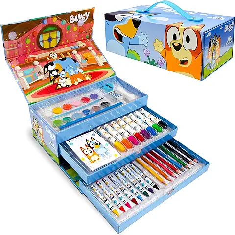 Bluey Maletin Pinturas para Niños - Set de Arte para Niños, Lápices de Colores, Crayones, Suministros de Arte - Bluey Regalos para Niños  