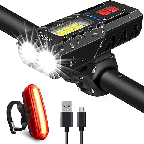 Blukar Luz Bicicleta LED, Super Brillante Recargable USB, Impermeable Luces Delanteras y Traseras, Luces Seguridad Noche para Ciclismo  