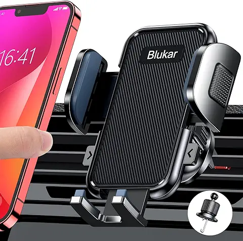 Blukar Soporte Móvil Coche, Soporte Teléfono Coche para Rejilla del Aire Ventilación con Clip de Gancho Mejorado & Un Botón de Liberación & 360° Rotación para Smartphone/GPS 4.0-6.7 Pulgadas  