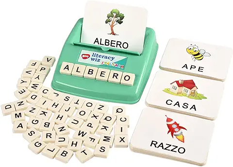 BOHS Juego Divertido de Alfabetización Italiana - Ver y Ocultar Ortografía - 60 Tarjetas Flash - Juguetes Educativos de Aprendizaje de Idiomas Preescolares  