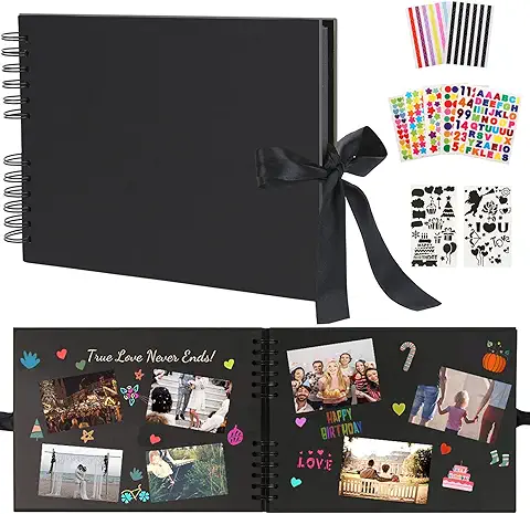 Boic Álbum de Fotos Scrapbook 10x15 para Pegar y Escribir, DIY Scrapbooking Album Espiral 80 Páginas Negras, Aniversario Navidad Regalo Originales para Mujer Los Padres Amigos (Negro)  