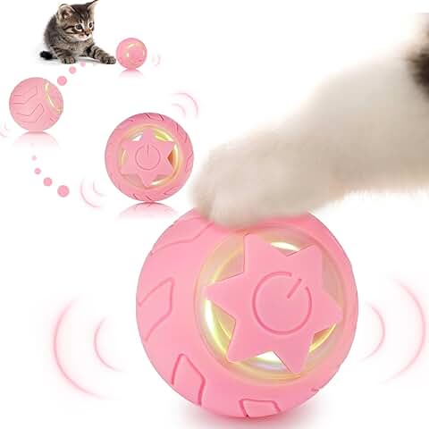 Bola de Juguete para Gatos, Bolas Interactivas para Gatos con Luces LED, Juego de gato Interactivo, 2 Modos, Inteligente 360 ° Giratorio Automático con Luces LED Cambiantes, tipo C Recargable, rosa  