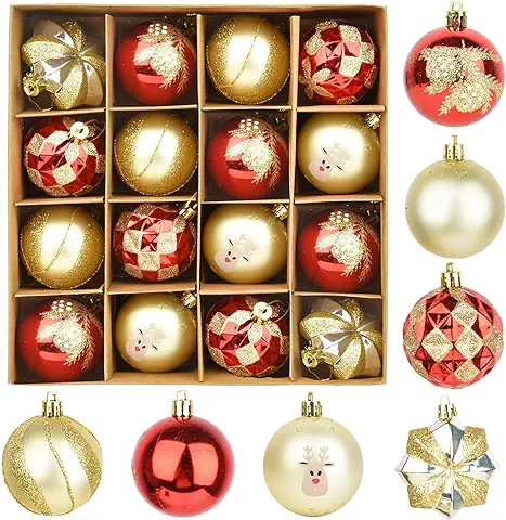 Bolas De Navidad, Bolas Arbol De Navidad, 16 Bolas Navidad, Adornos para Arboles de Navidad con Ganchos para Colgar, Decoracion Navidad, Bolas De Navidad Grandes Para Bodas, Cumpleaños - 6CM  