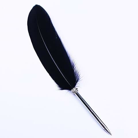 Bolígrafo de plumas, tinta negra, punta de pluma vintage, chapado en refinado, para escritura escolar, regalo de boda (Negro)