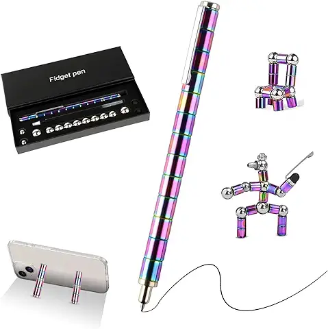 Bolígrafo Magnético, Bolígrafo MagnéTico de Descompresión, Fidget Pen Multifunción, Magnetic Polar Pen con Lápiz Táctil, Regalo Creativo DIY Juguetes para Hombres, Mujer, Jóvenes, Niño - 13 Anillos  