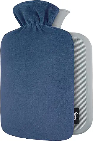 Bolsa de Agua Caliente con Funda - Funda de Vellón Premium Suave - 1.8L Gran Capacidad - Bolsa Agua Caliente para el Alivio del Dolor de Espalda, Cuello, Hombros y para Noches Acogedoras - Azul Oscuro  