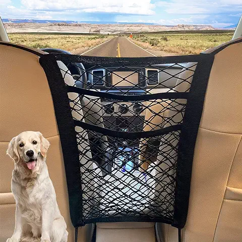 Bolsa De Coche De Malla, Asiento de Coche Universal de 3 Capas Malla Elástica Ajustable, Asiento de Coche Organizador de Malla con Ganchos, Adecuado para El Almacenamiento De Asientos De Automóvil  